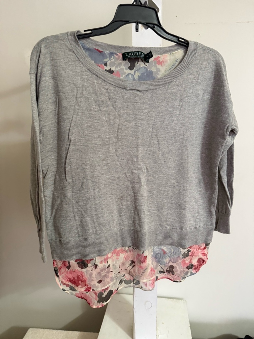Lauren Ralph Lauren Lagenlook Sweater With Floral Chiffon Hem